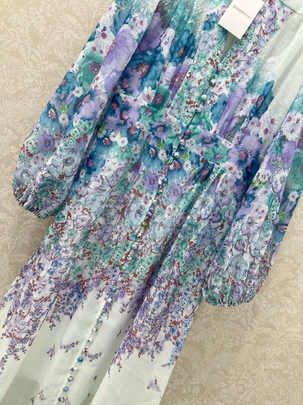 Zimmermann Light Mint Green Watercolor Floral Long Dress - Picture 5 of 9